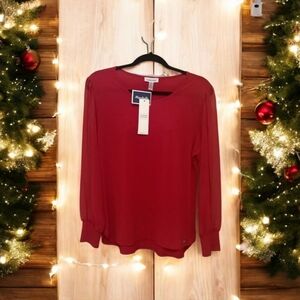 CALVIN Klein shirt sheer sleeves bright red stretchy NWT medium long sleeves. 🌹
